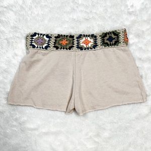 Hello Nite! Crochet Waist Terry Lined Shorts in Khaki Size S